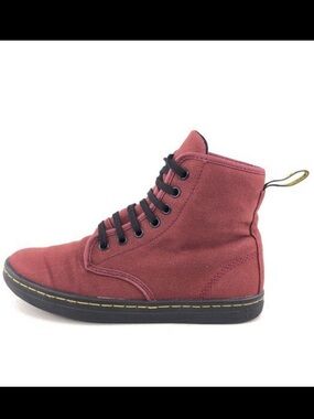 Dr. Martens Shoreditch Canvas Boots Womens 7 Red Lace Up Combat Ankle Docs EU 38